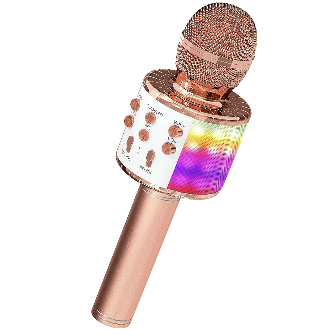 Pink Gifts for Christmas Birthday Gifts Outdoor Activity Home Party Portable Karaoke Mic for 3-12 Year Old Boys Girls Karaoke Microphone for Kids 5 in 1 Bluetooth Wireless Karaoke with LED Light 