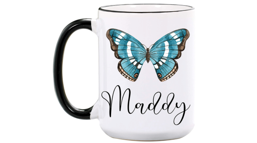 Butterfly coffee mug personalised Monarch mug hand painted Bridal mug for her Floral gift for Mom Custom mug for nature lover office mug