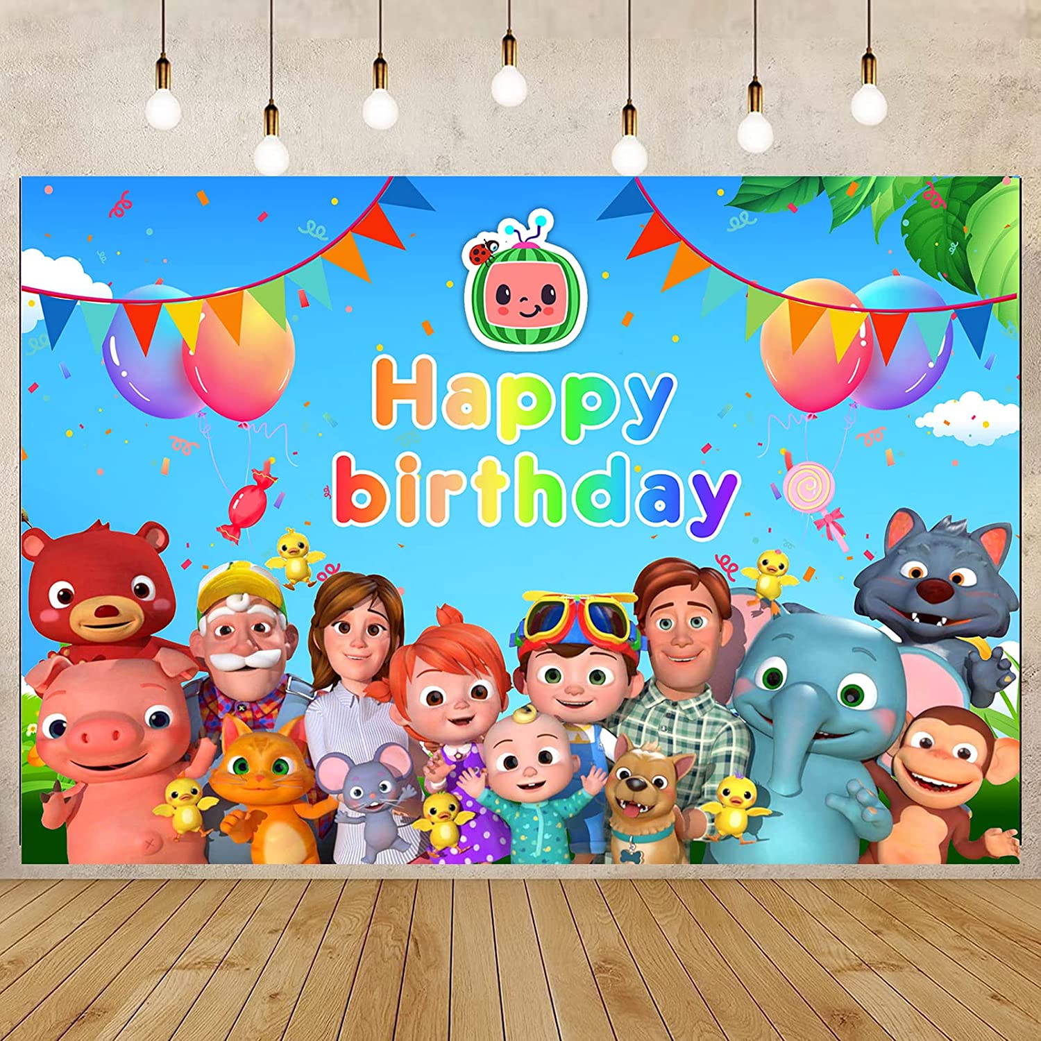 Happy Birthday JJ Banners And 12 Hanging Swirls Birthday Party Decoration，Cocomelon Theme Party Kids Boys and girls for birthday party supplies Happy Theme Decor 