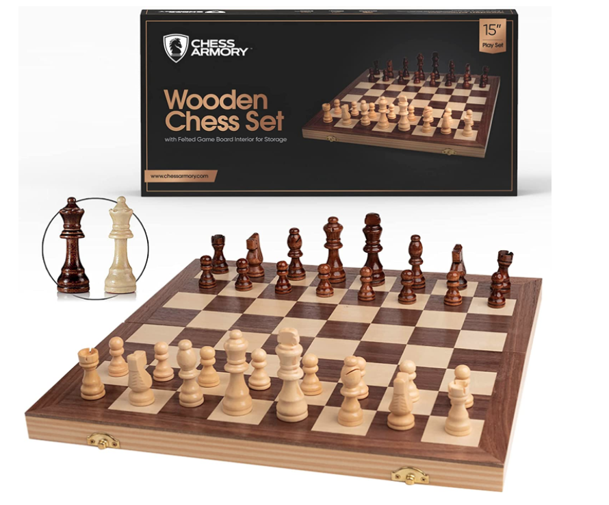 Chess Set for Adults and Kids with 15 Inch Large Folding Wooden Game Board and Storage for The Handcrafted Wood Chess Pieces 