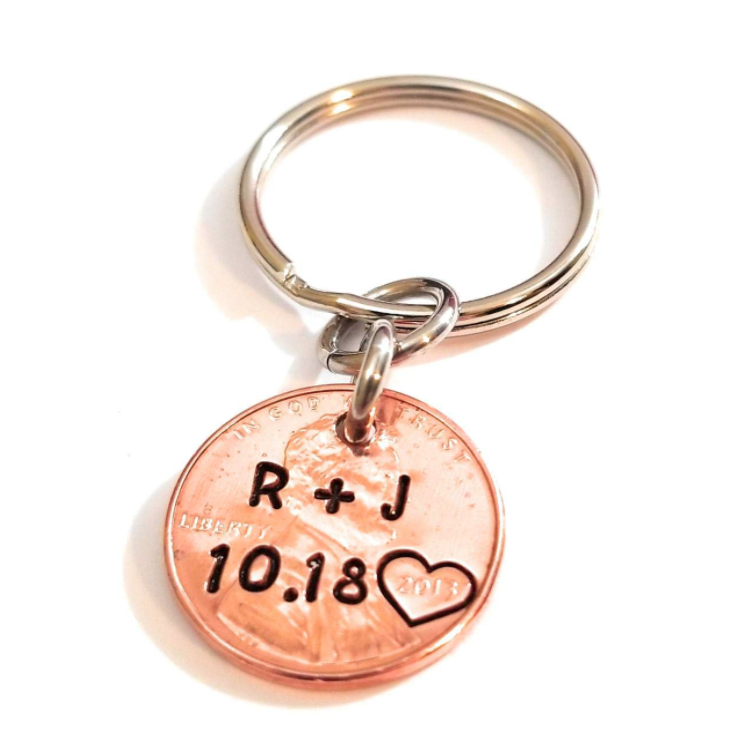 one-month-anniversary-gifts-for-him-copper-penny-keychain